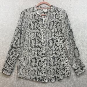 J Crew Shirt Womens XXS Snakeskin Print Long Sleeve Button Up Polyester Gray Top